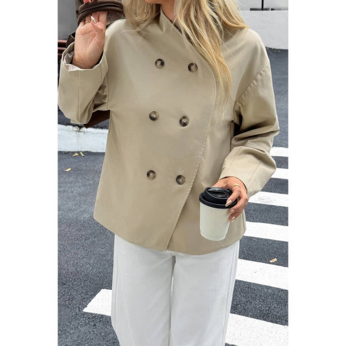 Women's Double Breasted V Neck Trench Coat - AMVIM