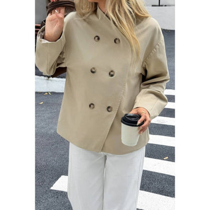 Women's Double Breasted V Neck Trench Coat - AMVIM