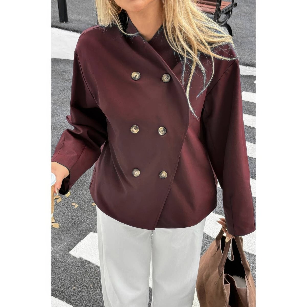 Women's Double Breasted V Neck Trench Coat - AMVIM