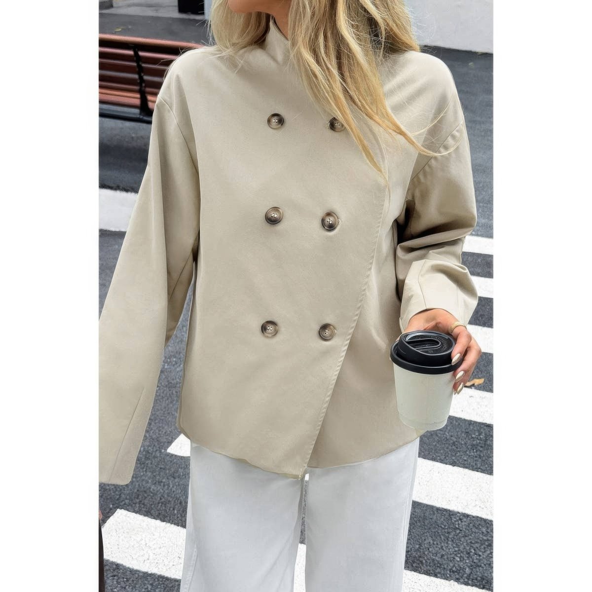Women's Double Breasted V Neck Trench Coat - AMVIM