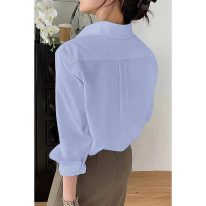 Women's Drop Shoulder Loose Button Up Shirt - AMVIM