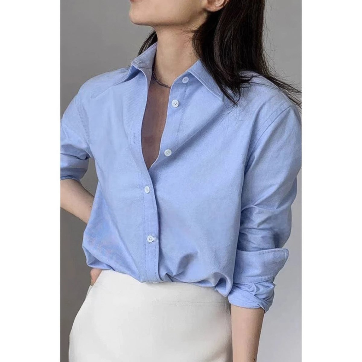 Women's Drop Shoulder Loose Button Up Shirt - AMVIM
