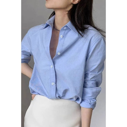 Women's Drop Shoulder Loose Button Up Shirt - AMVIM