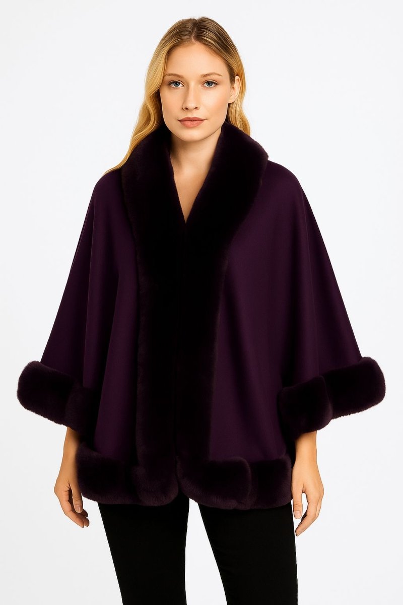 Women's Elegant Faux Fur Open - front Cape Jacket - AMVIM
