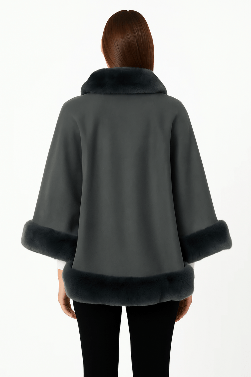 Women's Elegant Faux Fur Open - front Cape Jacket - AMVIM