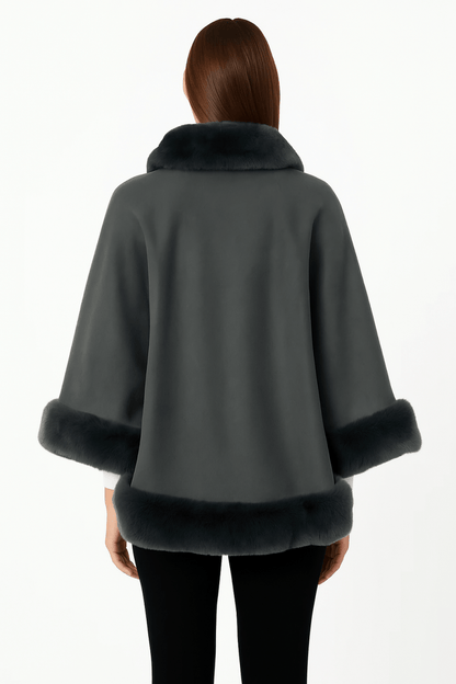 Women's Elegant Faux Fur Open - front Cape Jacket - AMVIM