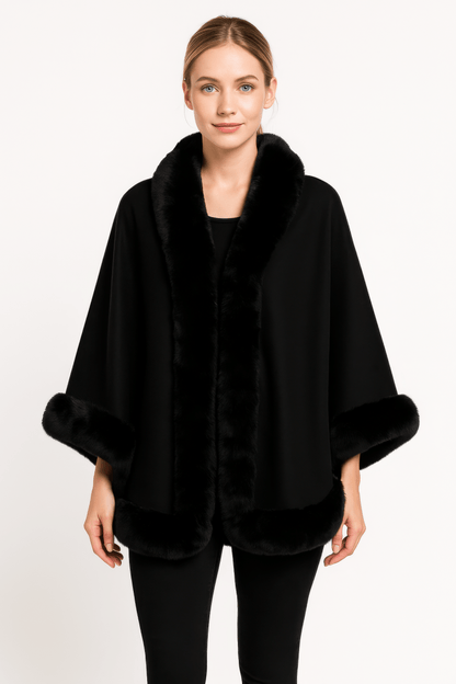 Women's Elegant Faux Fur Open - front Cape Jacket - AMVIM