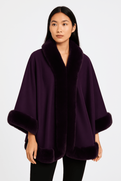 Women's Elegant Faux Fur Open - front Cape Jacket - AMVIM