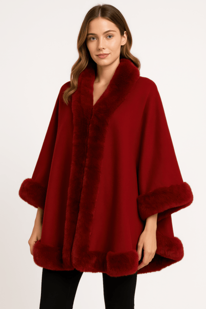 Women's Elegant Faux Fur Open - front Cape Jacket - AMVIM