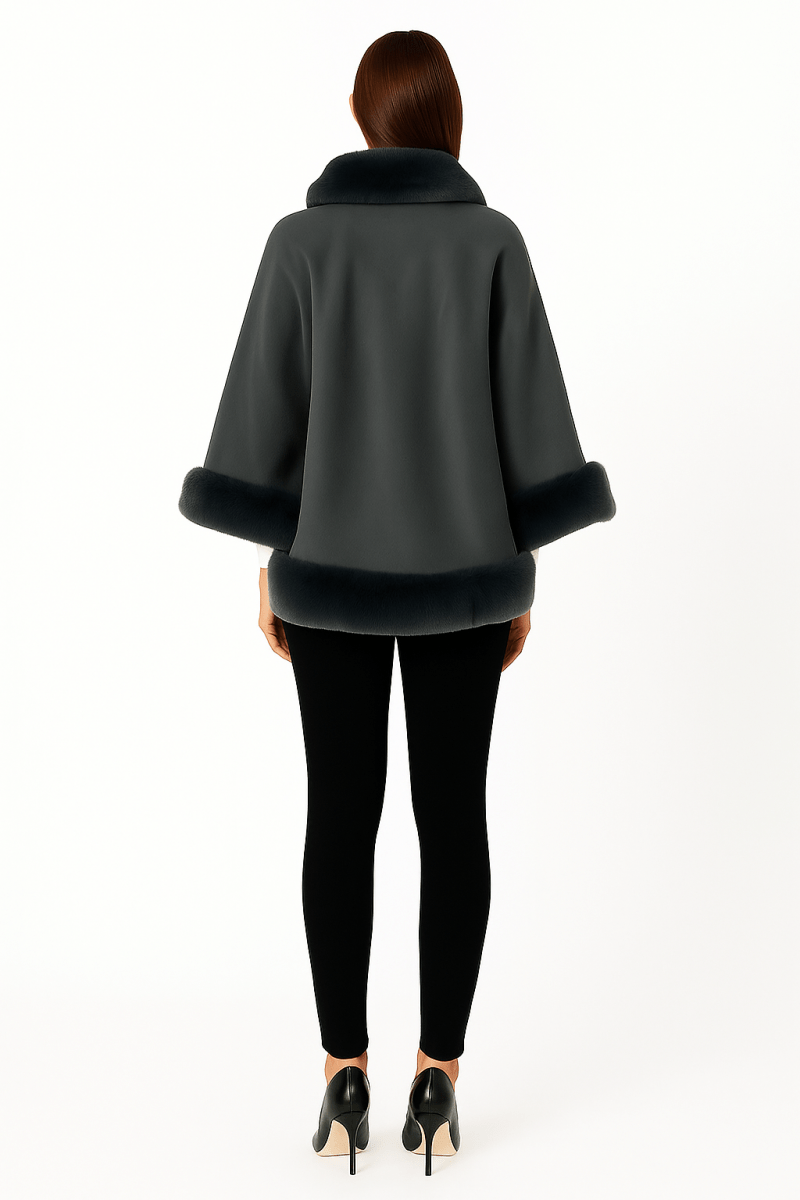 Women's Elegant Faux Fur Open - front Cape Jacket - AMVIM