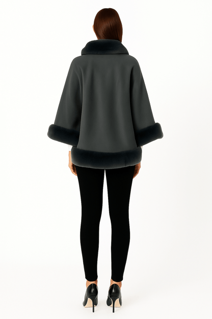 Women's Elegant Faux Fur Open - front Cape Jacket - AMVIM