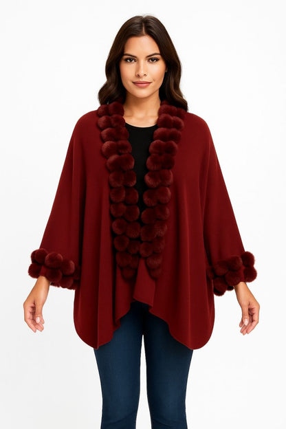 Women's Elegant Faux Fur Trim Open Cape – Cozy Layers - AMVIM
