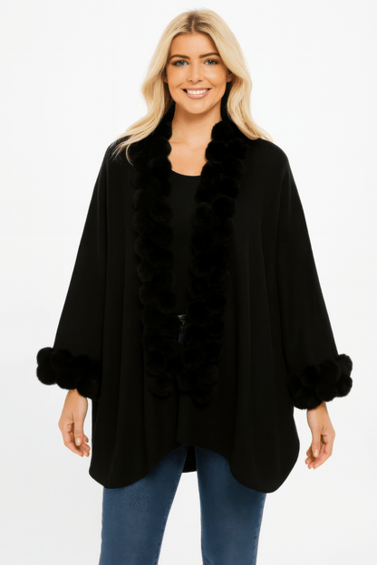 Women's Elegant Faux Fur Trim Open Cape – Cozy Layers - AMVIM