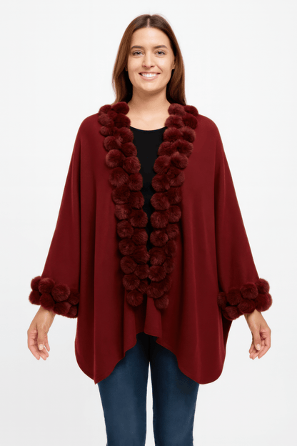 Women's Elegant Faux Fur Trim Open Cape – Cozy Layers - AMVIM