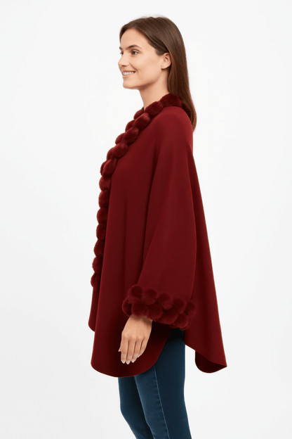 Women's Elegant Faux Fur Trim Open Cape – Cozy Layers - AMVIM