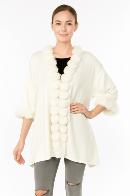 Women's Elegant Faux Fur Trim Open Cape – Cozy Layers - AMVIM