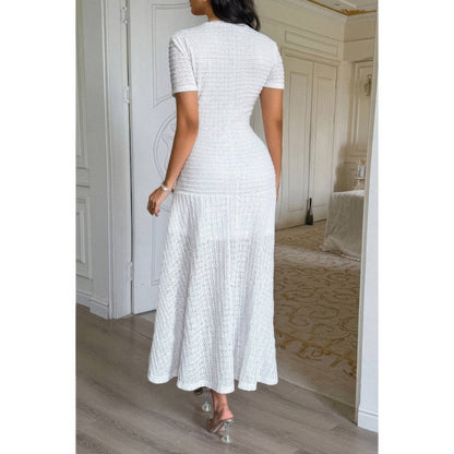 Women's Elegant Round Neck Sheath Dress with Buttons - AMVIM