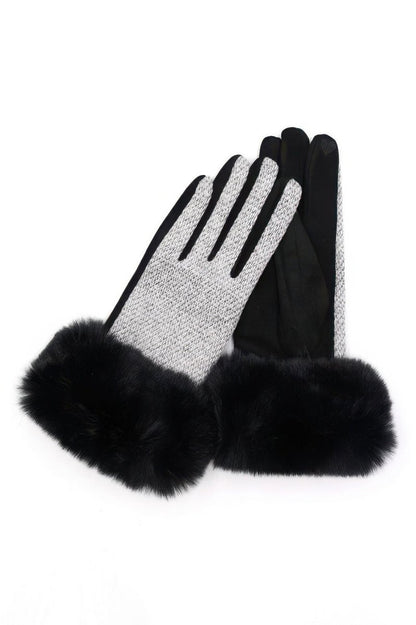 Women's Faux Fur Cuff Touchscreen Mixed Color Gloves - AMVIM