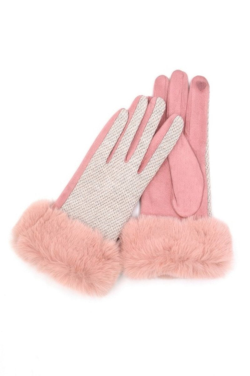 Women's Faux Fur Cuff Touchscreen Mixed Color Gloves - AMVIM
