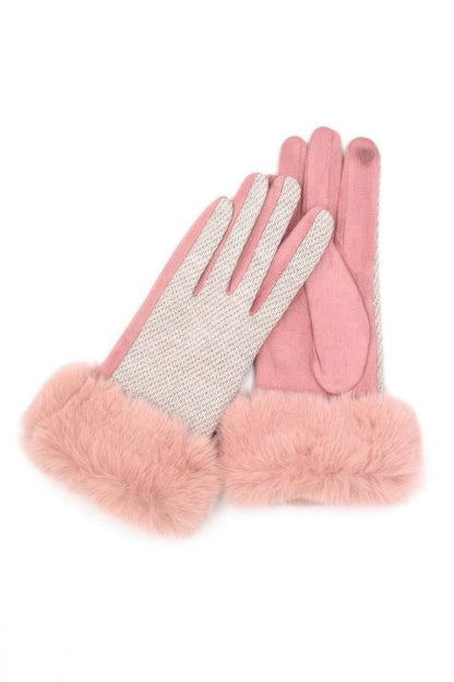 Women's Faux Fur Cuff Touchscreen Mixed Color Gloves - AMVIM