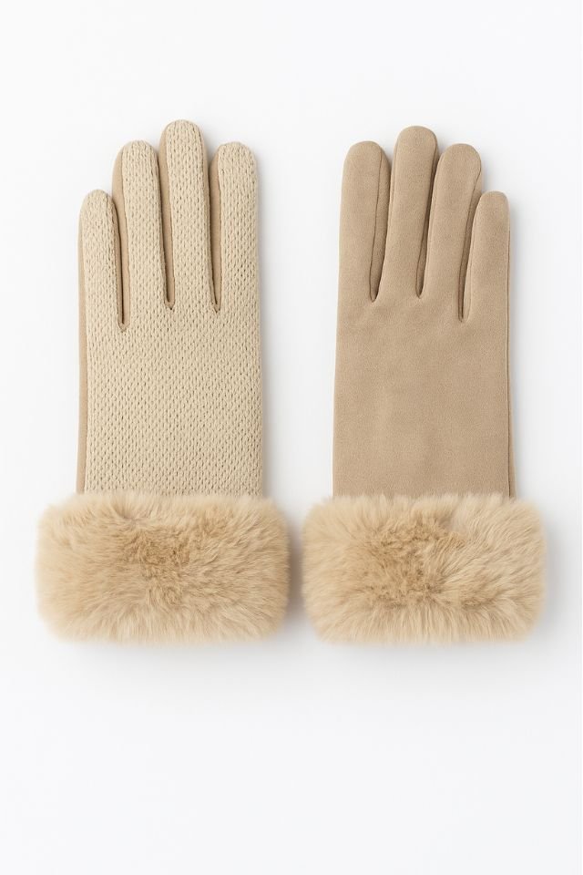 Women's Faux Fur Cuff Touchscreen Mixed Color Gloves - AMVIM