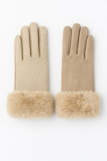 Women's Faux Fur Cuff Touchscreen Mixed Color Gloves - AMVIM