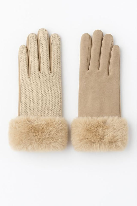 Women's Faux Fur Cuff Touchscreen Mixed Color Gloves - AMVIM