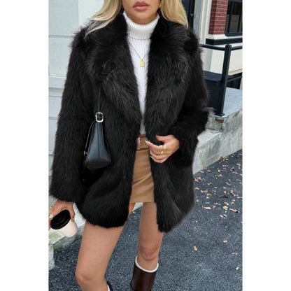 Women's Faux Fur Fuzzy Open Front Lapel Winter Coat - AMVIM