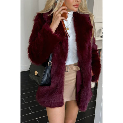 Women's Faux Fur Fuzzy Open Front Lapel Winter Coat - AMVIM