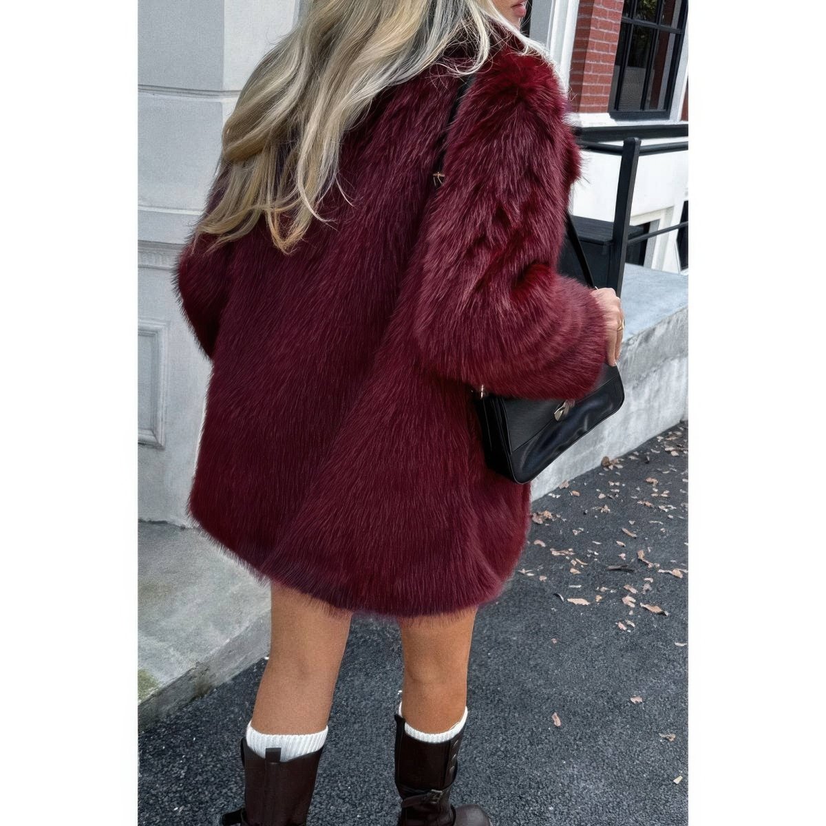 Women's Faux Fur Fuzzy Open Front Lapel Winter Coat - AMVIM