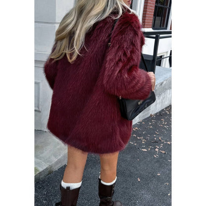 Women's Faux Fur Fuzzy Open Front Lapel Winter Coat - AMVIM