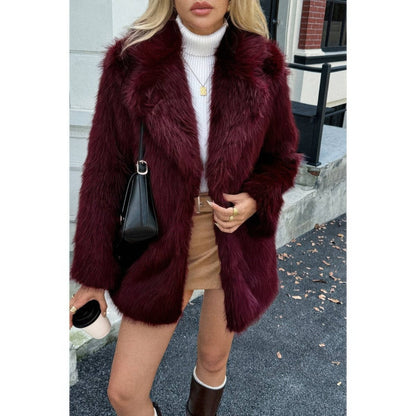 Women's Faux Fur Fuzzy Open Front Lapel Winter Coat - AMVIM