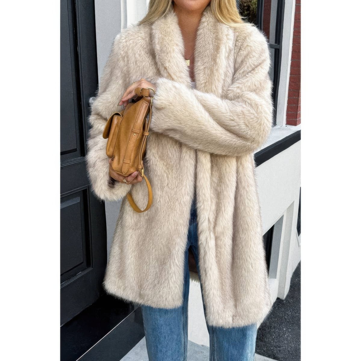 Women's Faux Fur Longline Shaggy Fluffy Winter Coat - AMVIM