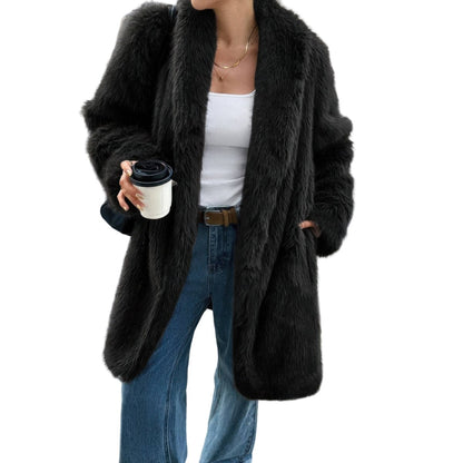 Women's Faux Fur Longline Shaggy Fluffy Winter Coat - AMVIM
