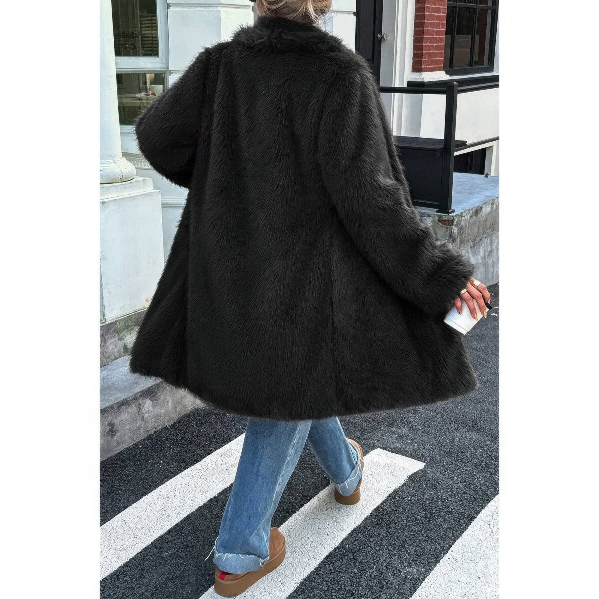 Women's Faux Fur Longline Shaggy Fluffy Winter Coat - AMVIM