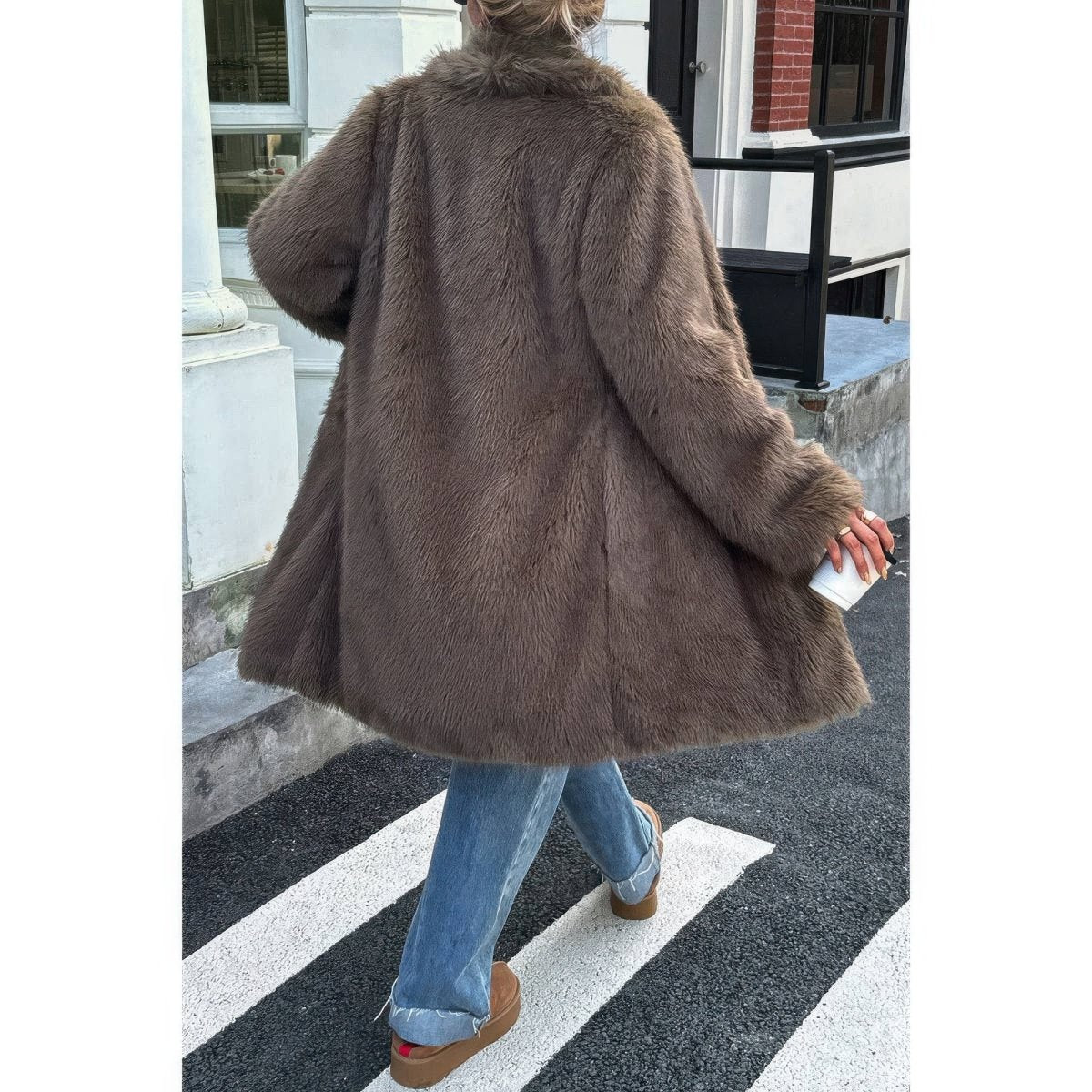 Women's Faux Fur Longline Shaggy Fluffy Winter Coat - AMVIM