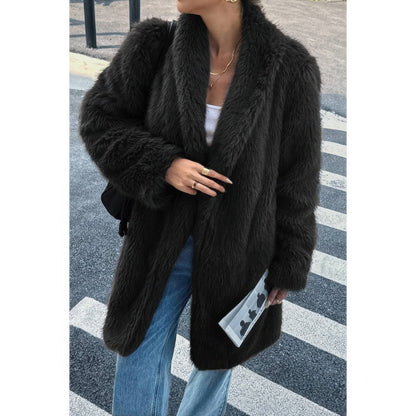 Women's Faux Fur Longline Shaggy Fluffy Winter Coat - AMVIM