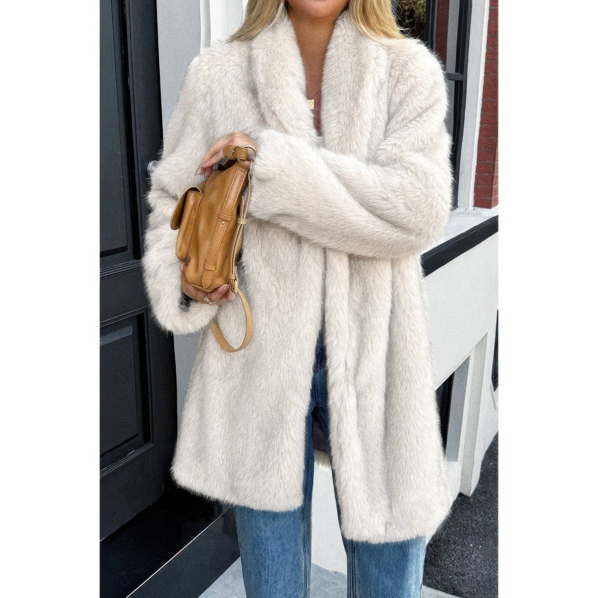 Women's Faux Fur Longline Shaggy Fluffy Winter Coat - AMVIM