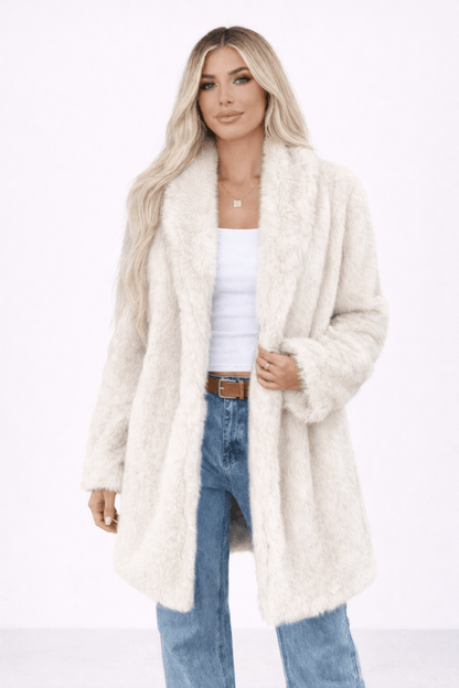 Women's Faux Fur Longline Shaggy Fluffy Winter Coat - AMVIM