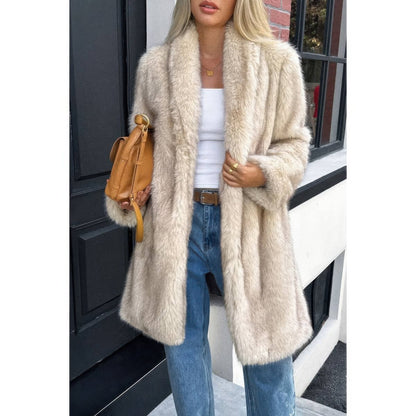 Women's Faux Fur Longline Shaggy Fluffy Winter Coat - AMVIM