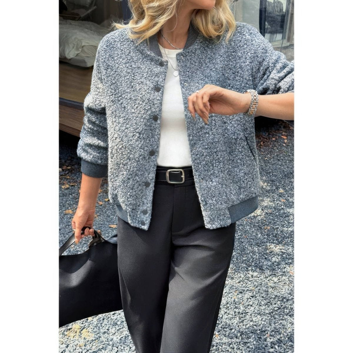 Women's Faux Sherpa Fuzzy Teddy Bomber Jacket Warm - AMVIM