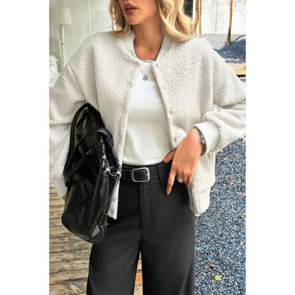 Women's Faux Sherpa Fuzzy Teddy Bomber Jacket Warm - AMVIM