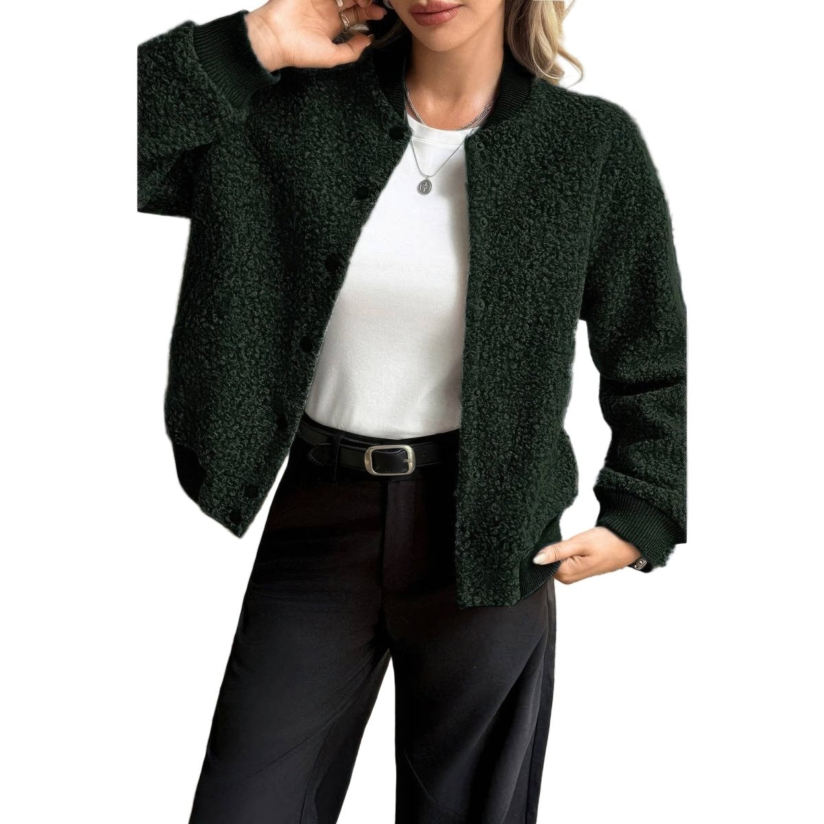Women's Faux Sherpa Fuzzy Teddy Bomber Jacket Warm - AMVIM