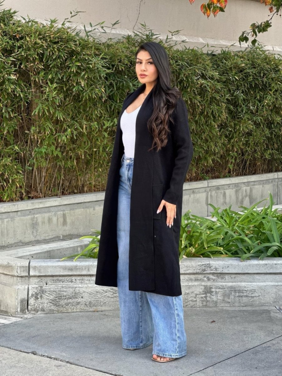 Women's Fine Knit Lightweight Midi Cardigan with Pockets - AMVIM