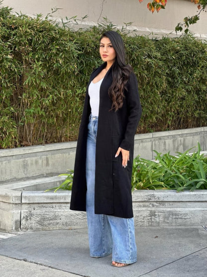 Women's Fine Knit Lightweight Midi Cardigan with Pockets - AMVIM