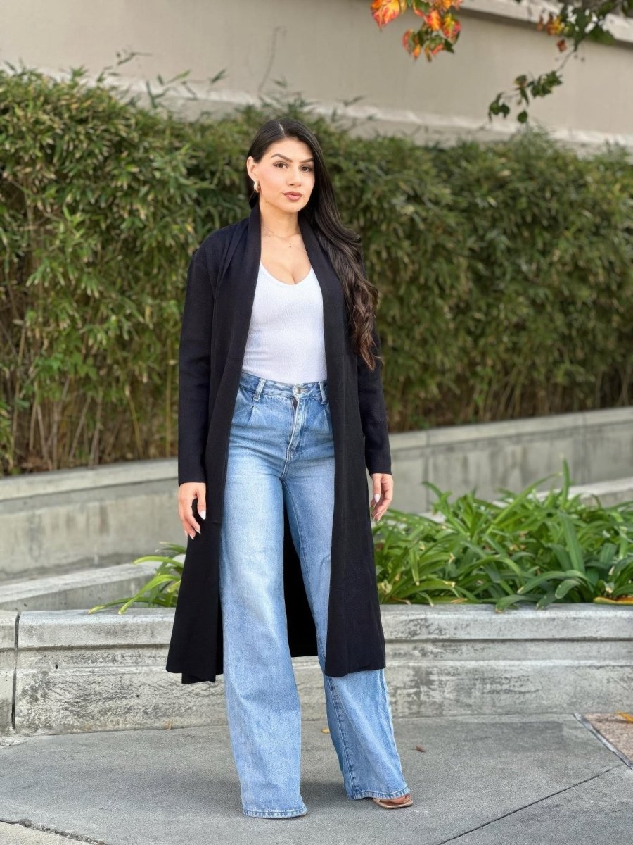 Women's Fine Knit Lightweight Midi Cardigan with Pockets - AMVIM