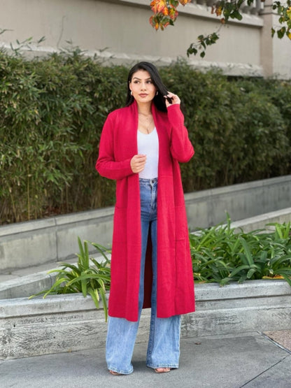 Women's Fine Knit Lightweight Midi Cardigan with Pockets - AMVIM