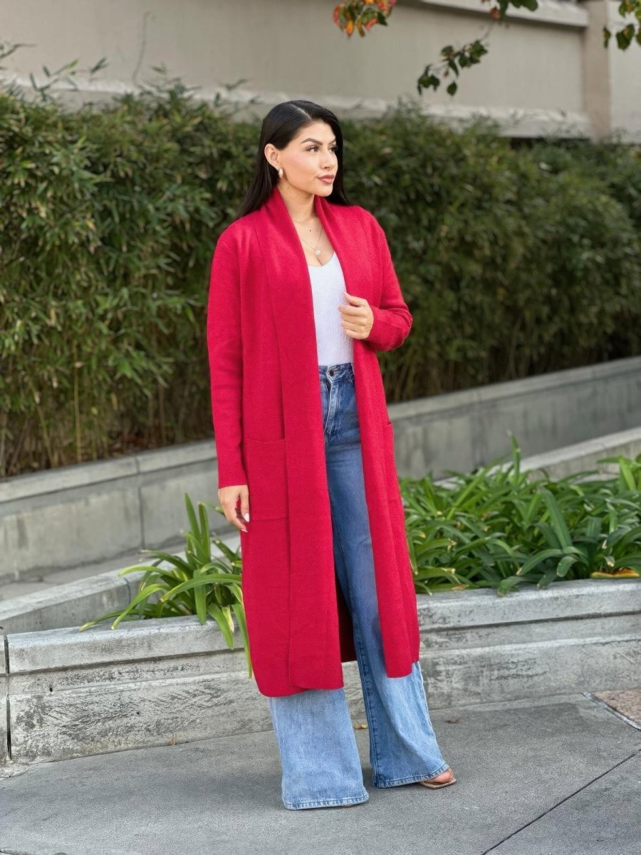 Women's Fine Knit Lightweight Midi Cardigan with Pockets - AMVIM