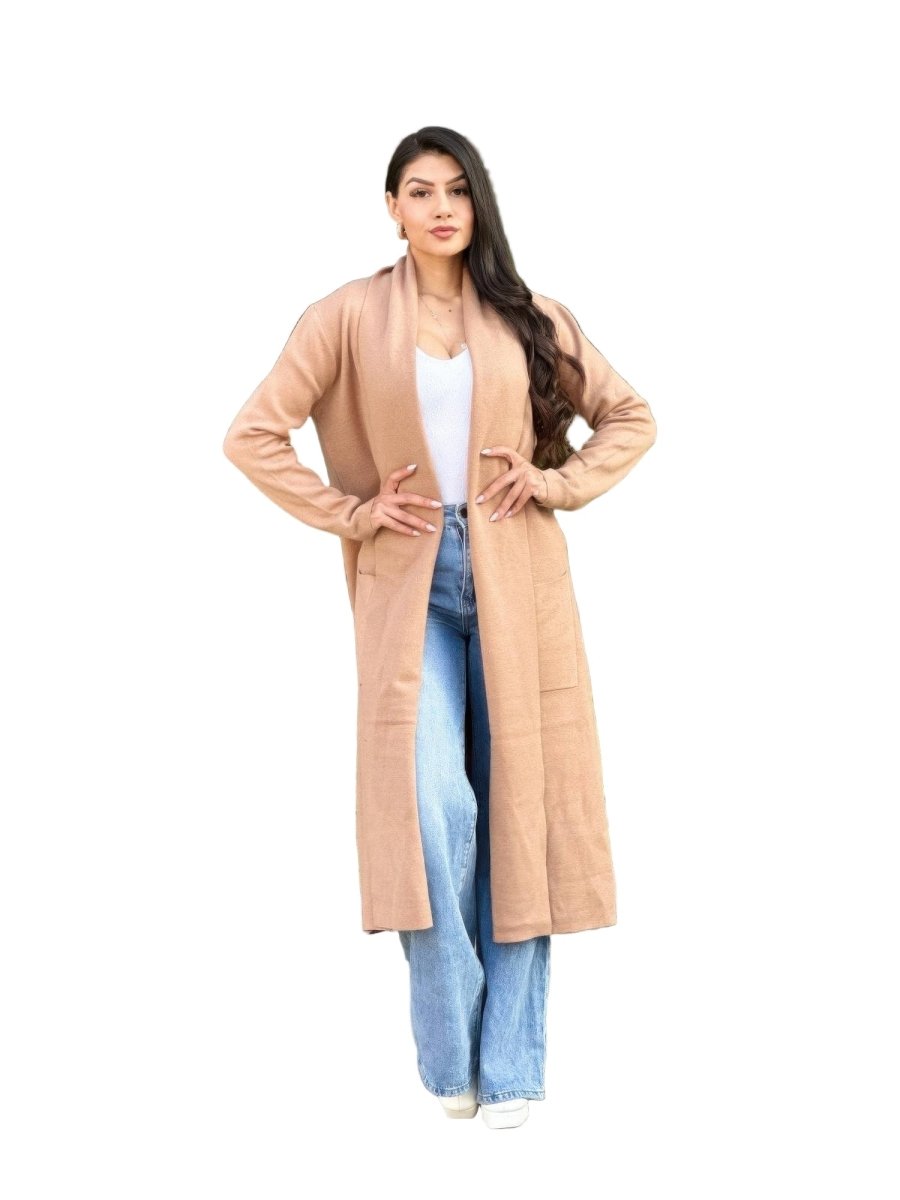 Women's Fine Knit Lightweight Midi Cardigan with Pockets - AMVIM