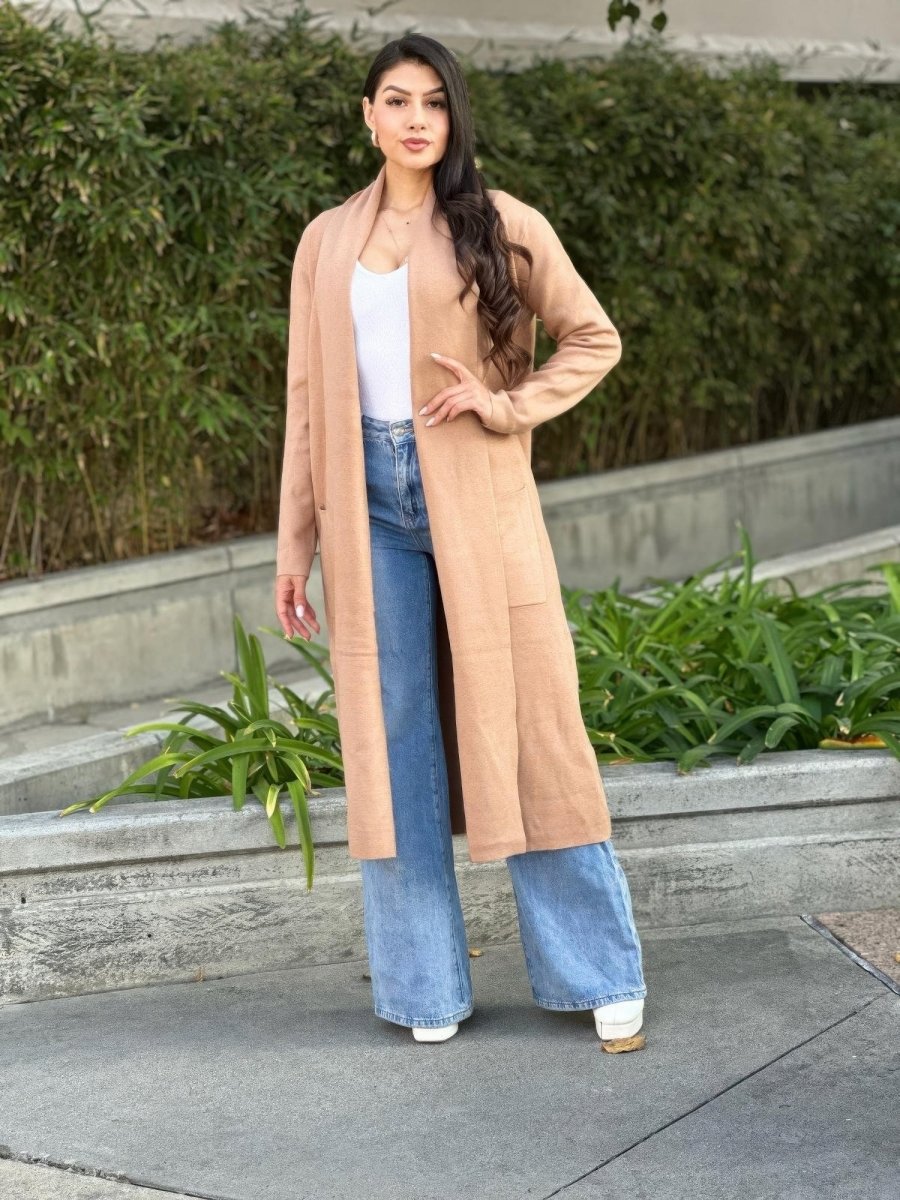 Women's Fine Knit Lightweight Midi Cardigan with Pockets - AMVIM